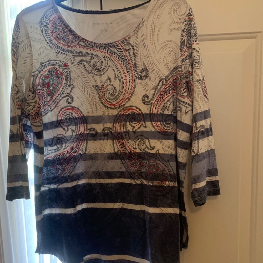 Allison Daley Red and Black Paisley Long Sleeve Top